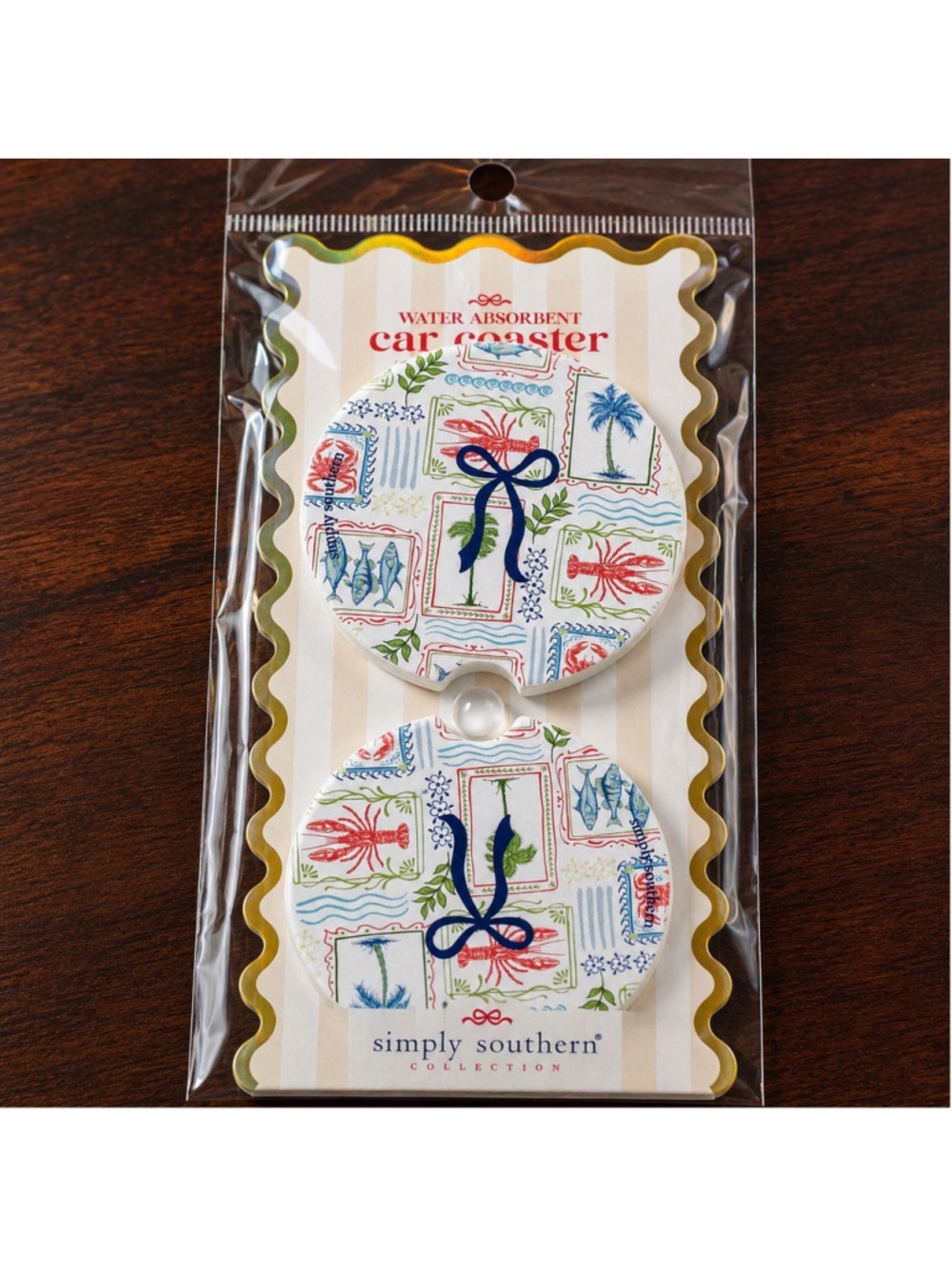 Simply Southern Lobster Coastal Car Coaster Set New